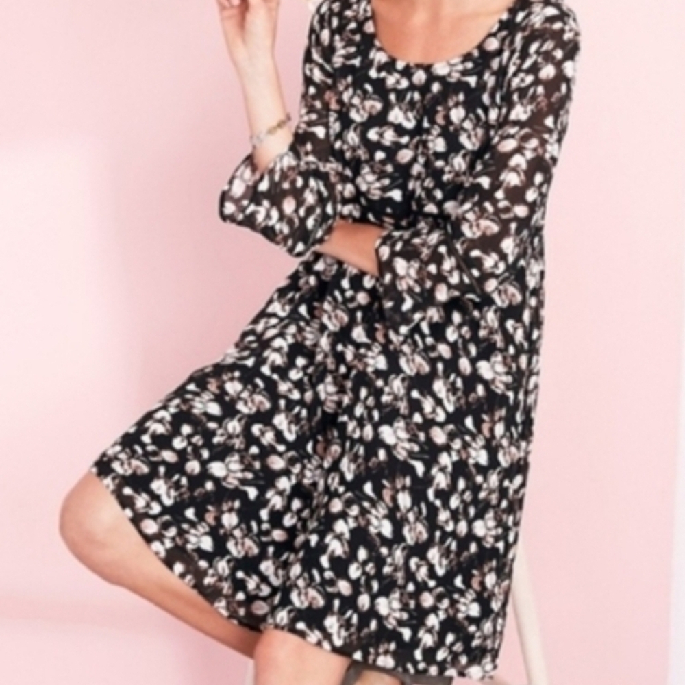 Garnet Hill Silk Chifon Bell Sleeve Long Sleeve Floral Dress Size 18